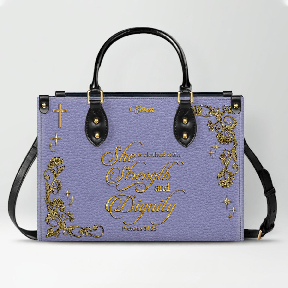 Personalized Christian Leather Handbag with Custom Name & Bible Verse | CHRISTIANARTBAG