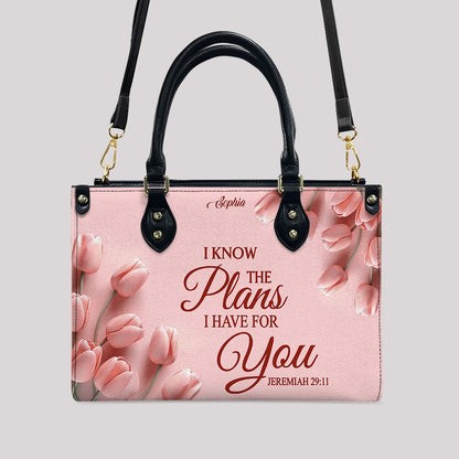 Personalized Leather Handbag for Women – Custom Name Christian Bible Verse Purse – Floral Pink Tulip Scripture Bag – Gift by CHRISTIANARTBAG CAB 022726