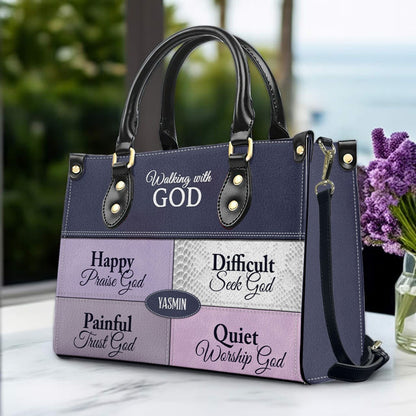 Personalized Leather Handbag by CHRISTIANARTBAG - "Walking with God" Faith-Based Tote for Women