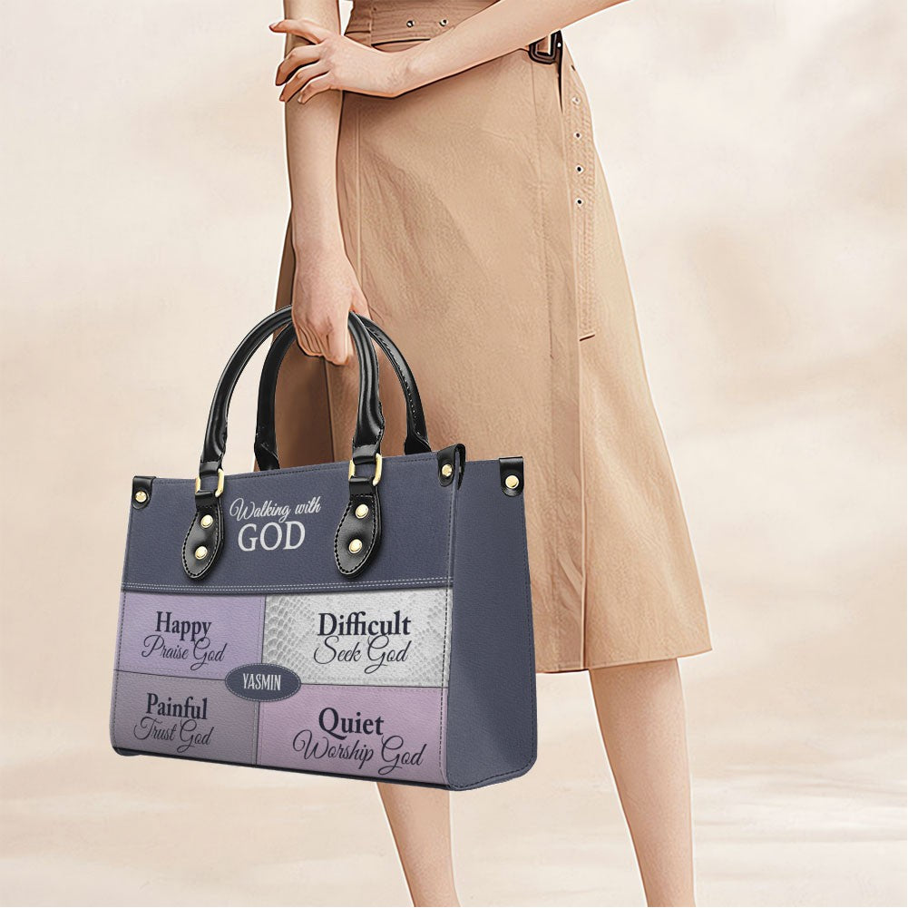 Personalized Leather Handbag by CHRISTIANARTBAG - "Walking with God" Faith-Based Tote for Women