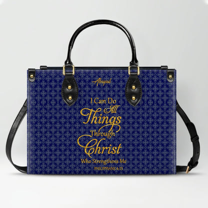 Personalized Leather Handbag for Women – “I Can Do All Things Through Christ” Philippians 4:13 | Christian Gift for Mom | CHRISTIANARTBAG CAB31626
