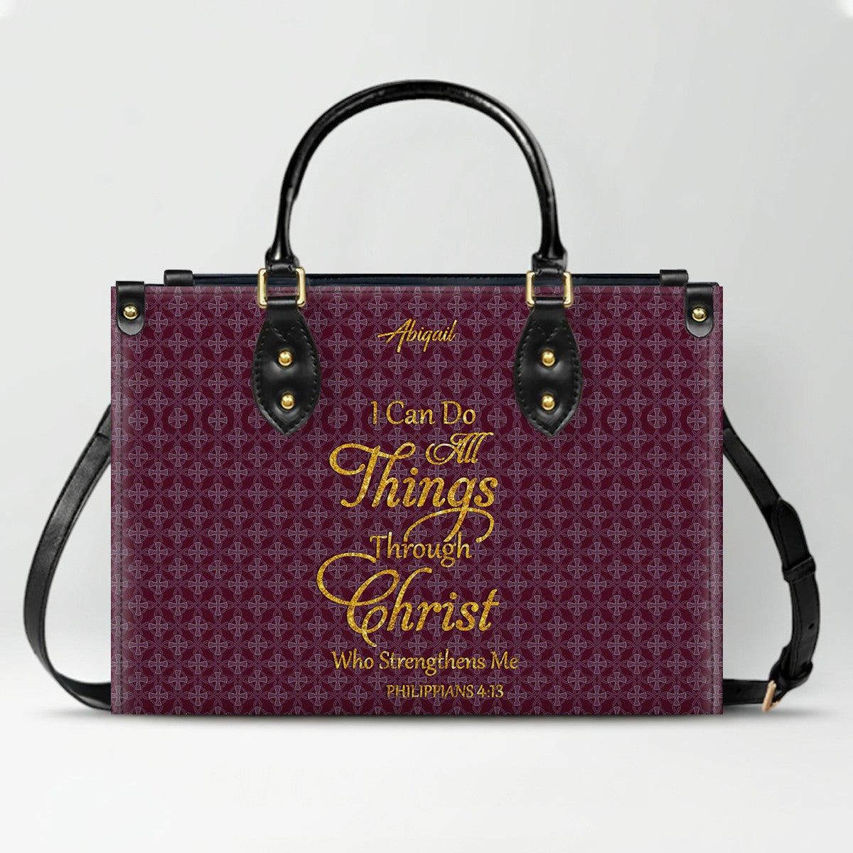 Personalized Leather Handbag for Women – “I Can Do All Things Through Christ” Philippians 4:13 | Christian Gift for Mom | CHRISTIANARTBAG CAB31626