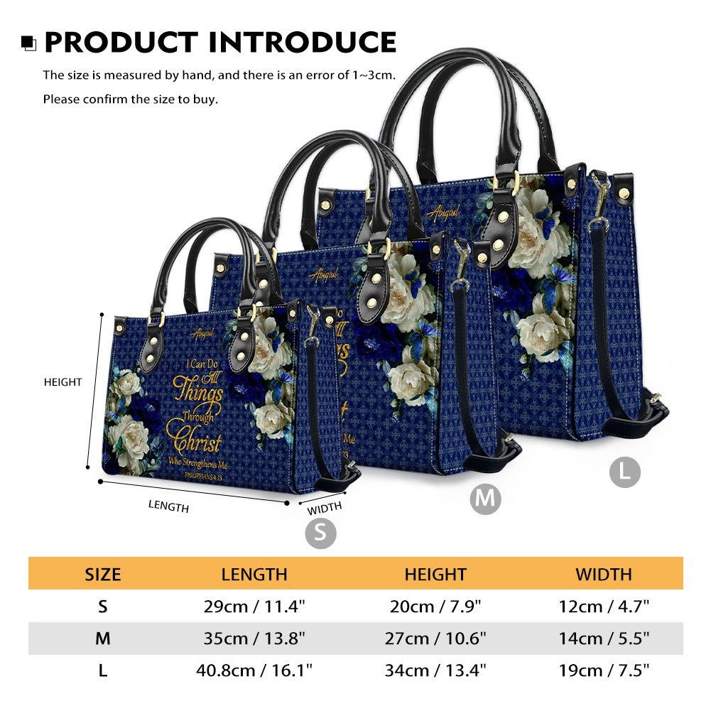 Personalized Christian Leather Handbag & Long Wallet Set – Custom Name Bible Verse Floral Blue Bag Gift for Women
