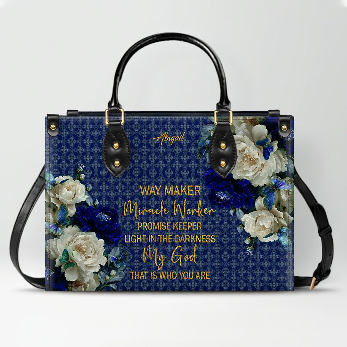 CHRISTIANARTBAG Personalized Leather Handbag - Custom Bible Verse & Name Floral Tote - Faith-Inspired Women's Satchel