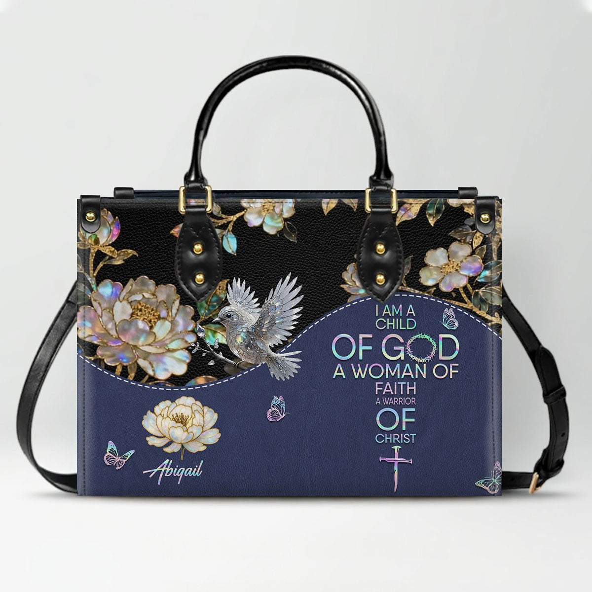 Personalized Leather Handbag – Christian Purse | Mother of Pearl Style | CHRISTIANARTBAG CAB123025
