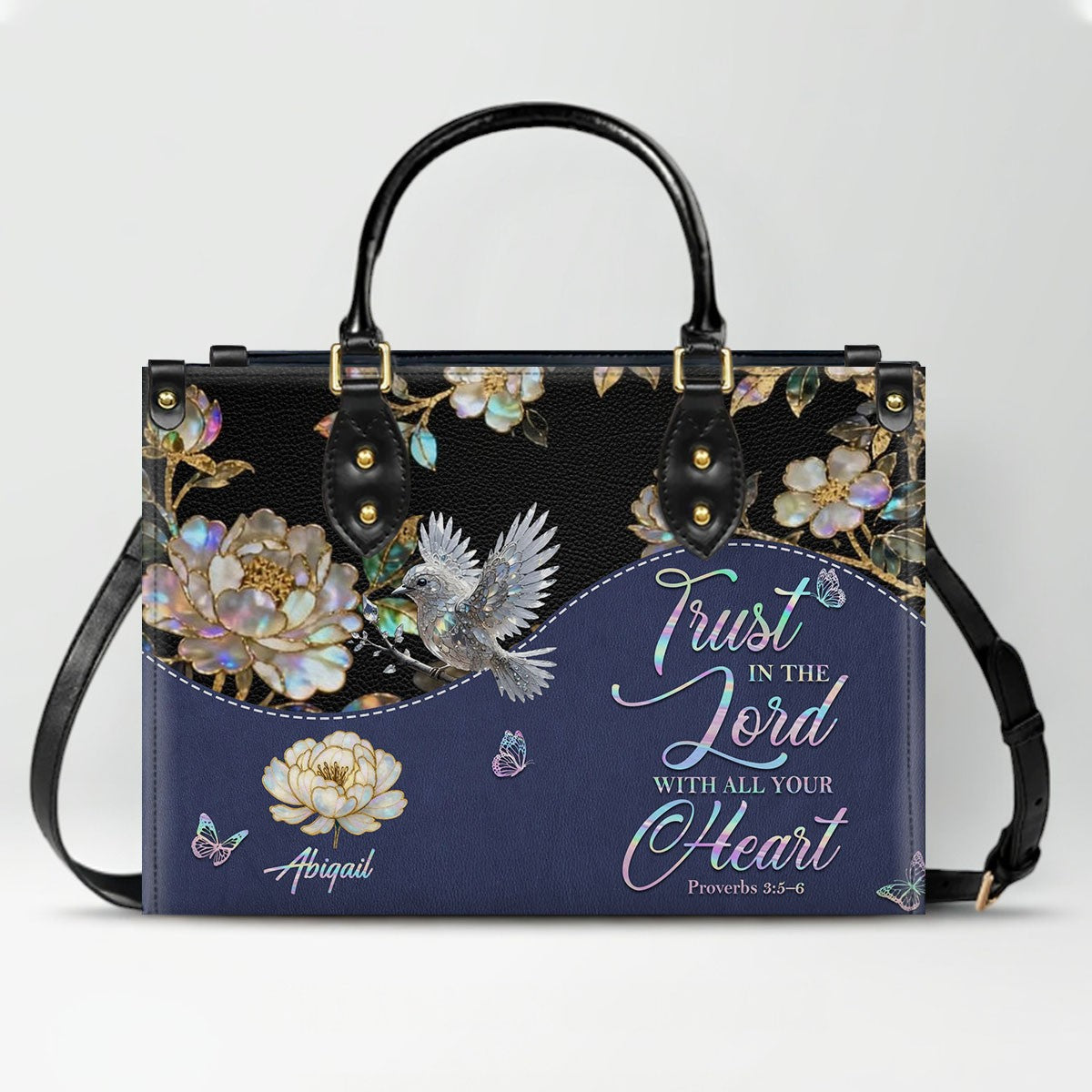 Personalized Leather Handbag – Christian Purse | Mother of Pearl Style | CHRISTIANARTBAG CAB123025
