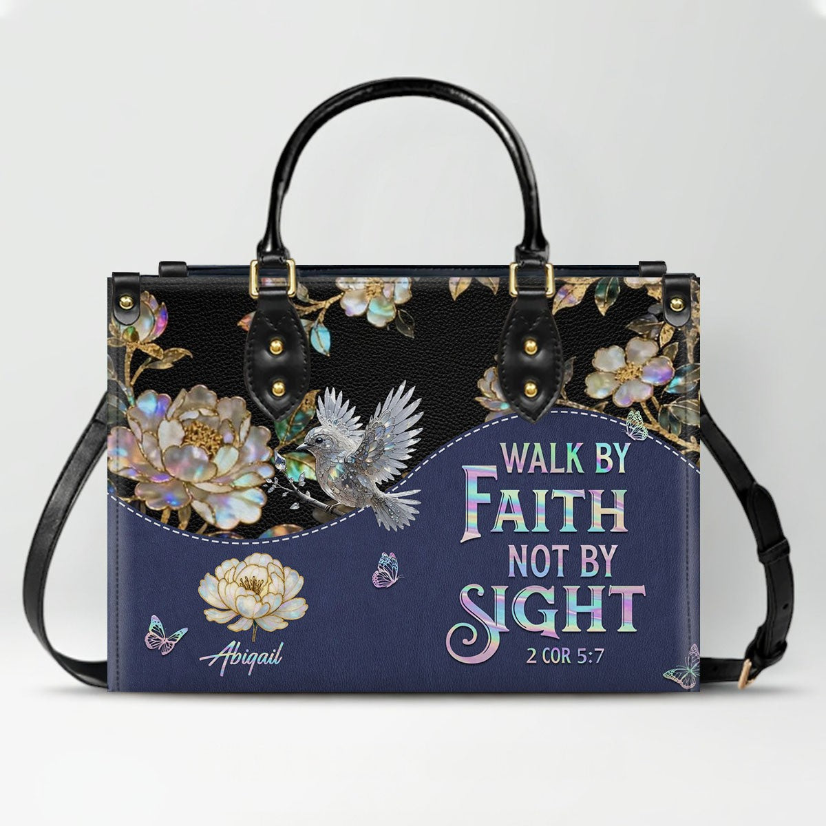 Personalized Leather Handbag – Christian Purse | Mother of Pearl Style | CHRISTIANARTBAG CAB123025