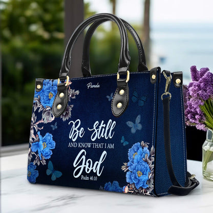 Christian Leather Purse Navy with Personalized Name & Custom Bible Verse | CHRISTIANARTBAG Luxury Bag CAB01121425