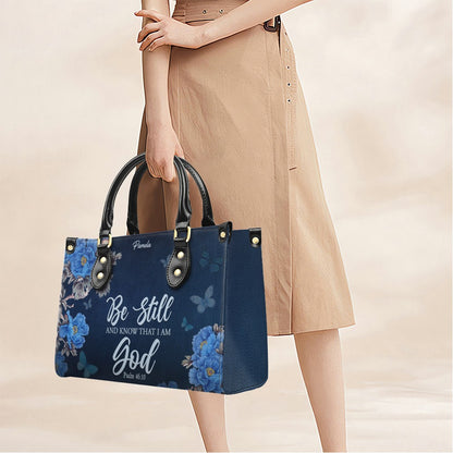 Christian Leather Purse Navy with Personalized Name & Custom Bible Verse | CHRISTIANARTBAG Luxury Bag CAB01121425