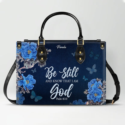 Christian Leather Purse Navy with Personalized Name & Custom Bible Verse | CHRISTIANARTBAG Luxury Bag CAB01121425