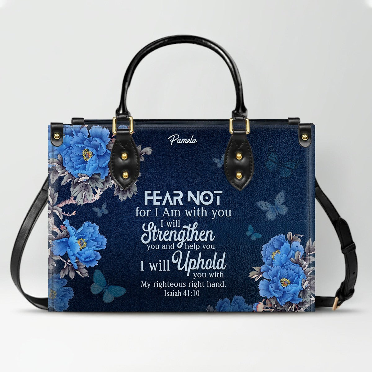 Christian Leather Purse Navy with Personalized Name & Custom Bible Verse | CHRISTIANARTBAG Luxury Bag CAB01121425