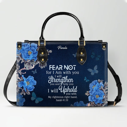 Christian Leather Purse Navy with Personalized Name & Custom Bible Verse | CHRISTIANARTBAG Luxury Bag CAB01121425