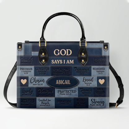 Christian Art Bag God Says I Am Personalized Handbag | Custom Scripture Leather Tote & Purse Set | Faith Based Religious Gifts for Her CAB01062226