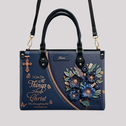 Custom Name Christian Leather Handbag by CHRISTIANARTBAG | I Can Do All Things Shoulder Bag, Religious Floral Gift for Her CAB01070126