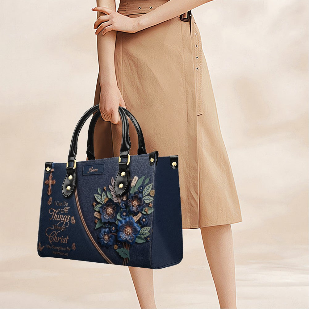 Custom Name Christian Leather Handbag by CHRISTIANARTBAG | I Can Do All Things Shoulder Bag, Religious Floral Gift for Her CAB01070126