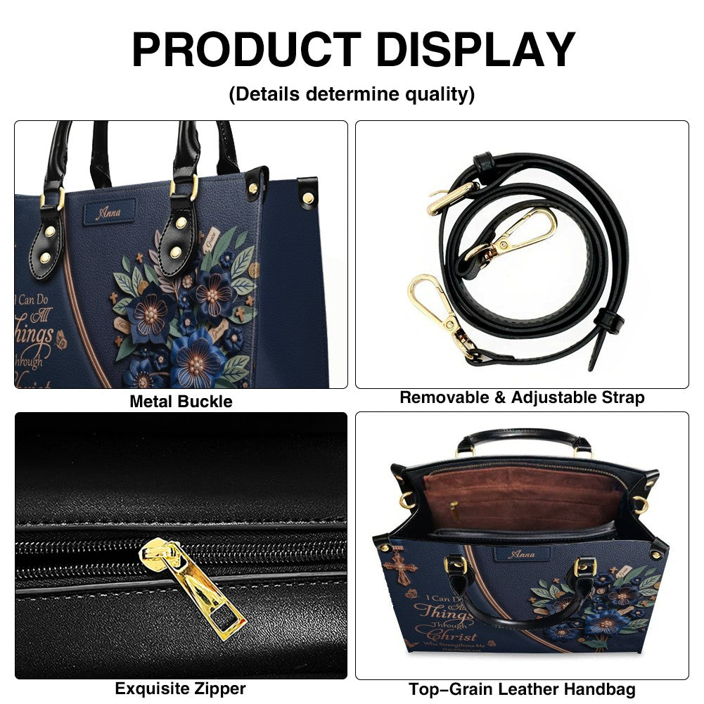 Custom Name Christian Leather Handbag by CHRISTIANARTBAG | I Can Do All Things Shoulder Bag, Religious Floral Gift for Her CAB01070126