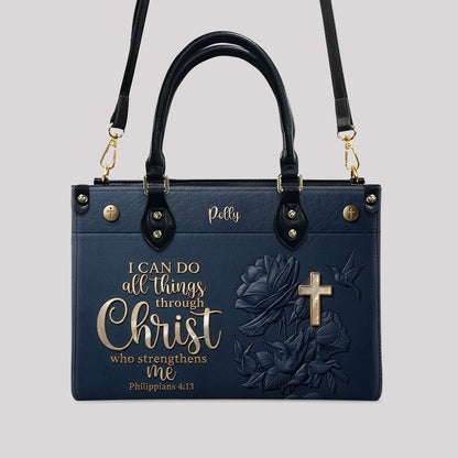 Personalized Christian Leather Handbag and Matching Wallet Set with Bible Verse Philippians 4:13 | Custom Name Gift - CHRISTIANARTBAG 03072726