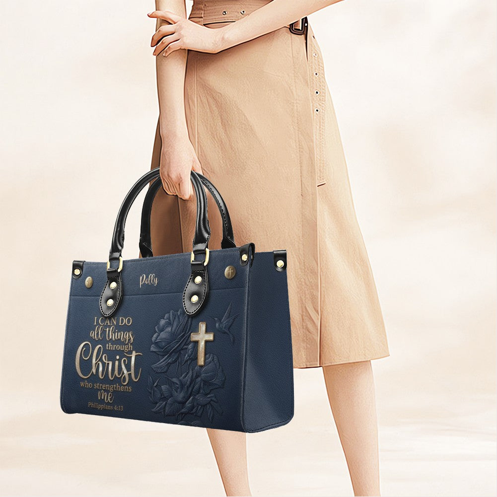 Personalized Christian Leather Handbag and Matching Wallet Set with Bible Verse Philippians 4:13 | Custom Name Gift - CHRISTIANARTBAG 03072726