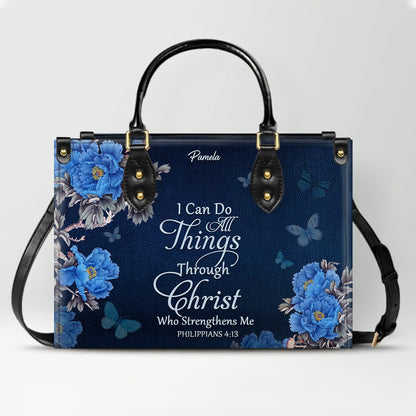 Christian Leather Purse Navy with Personalized Name & Custom Bible Verse | CHRISTIANARTBAG Luxury Bag CAB01121425