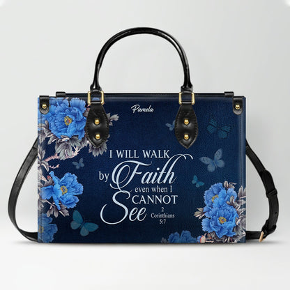 Christian Leather Purse Navy with Personalized Name & Custom Bible Verse | CHRISTIANARTBAG Luxury Bag CAB01121425