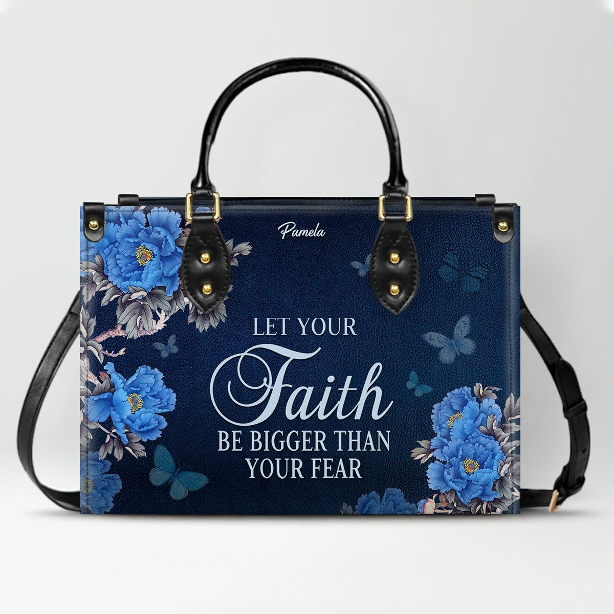 Christian Leather Purse Navy with Personalized Name & Custom Bible Verse | CHRISTIANARTBAG Luxury Bag CAB01121425