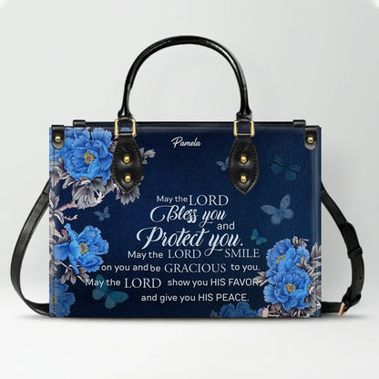 Christian Leather Purse Navy with Personalized Name & Custom Bible Verse | CHRISTIANARTBAG Luxury Bag CAB01121425