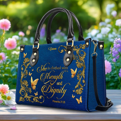 CHRISTIANARTBAG Handbags - She Who Kneels Before GOD - Custom Bible Verses Name & Color - Personalized Leather Handbag - CABLTB01120825