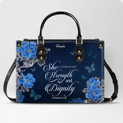 Christian Leather Purse Navy with Personalized Name & Custom Bible Verse | CHRISTIANARTBAG Luxury Bag CAB01121425