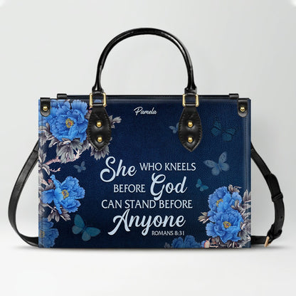 Christian Leather Purse Navy with Personalized Name & Custom Bible Verse | CHRISTIANARTBAG Luxury Bag CAB01121425