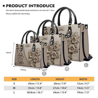 Personalized Bible Verse Leather Handbag, Custom Christian Tote Bag with Name & Exodus 14:14 - CHRISTIANARTBAG 01072626