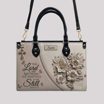 Personalized Bible Verse Leather Handbag, Custom Christian Tote Bag with Name & Exodus 14:14 - CHRISTIANARTBAG 01072626