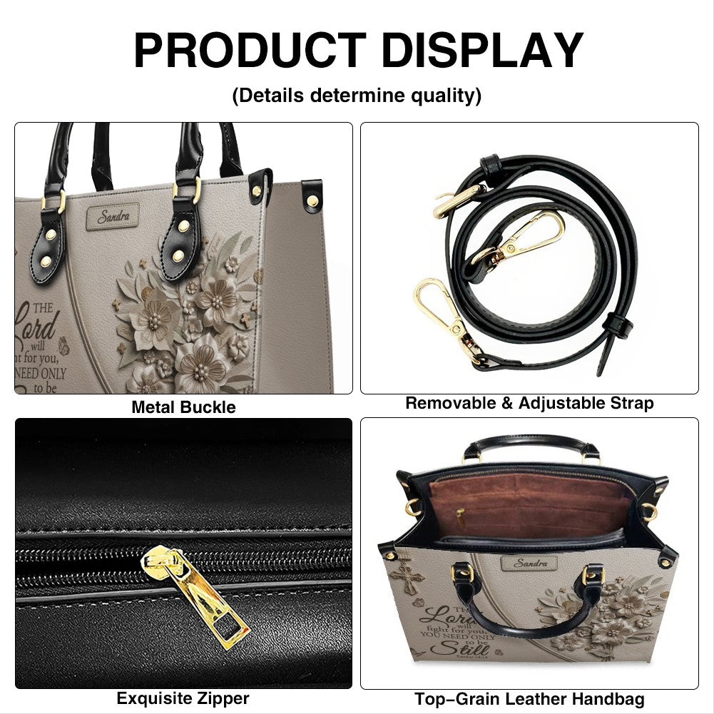 Personalized Bible Verse Leather Handbag, Custom Christian Tote Bag with Name & Exodus 14:14 - CHRISTIANARTBAG 01072626