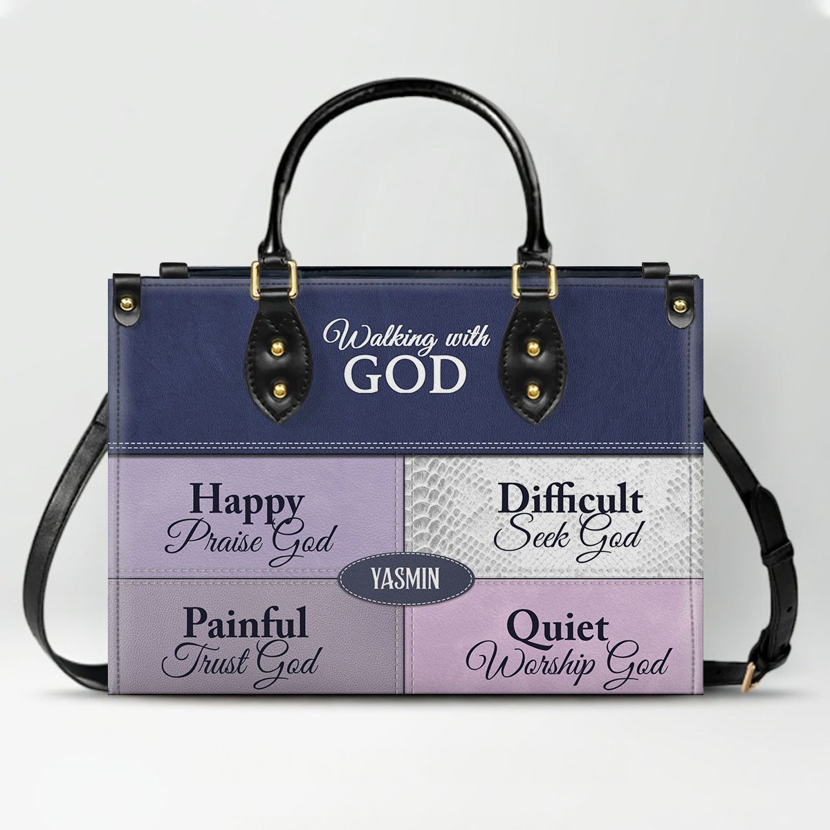 Personalized Leather Handbag by CHRISTIANARTBAG - "Walking with God" Faith-Based Tote for Women