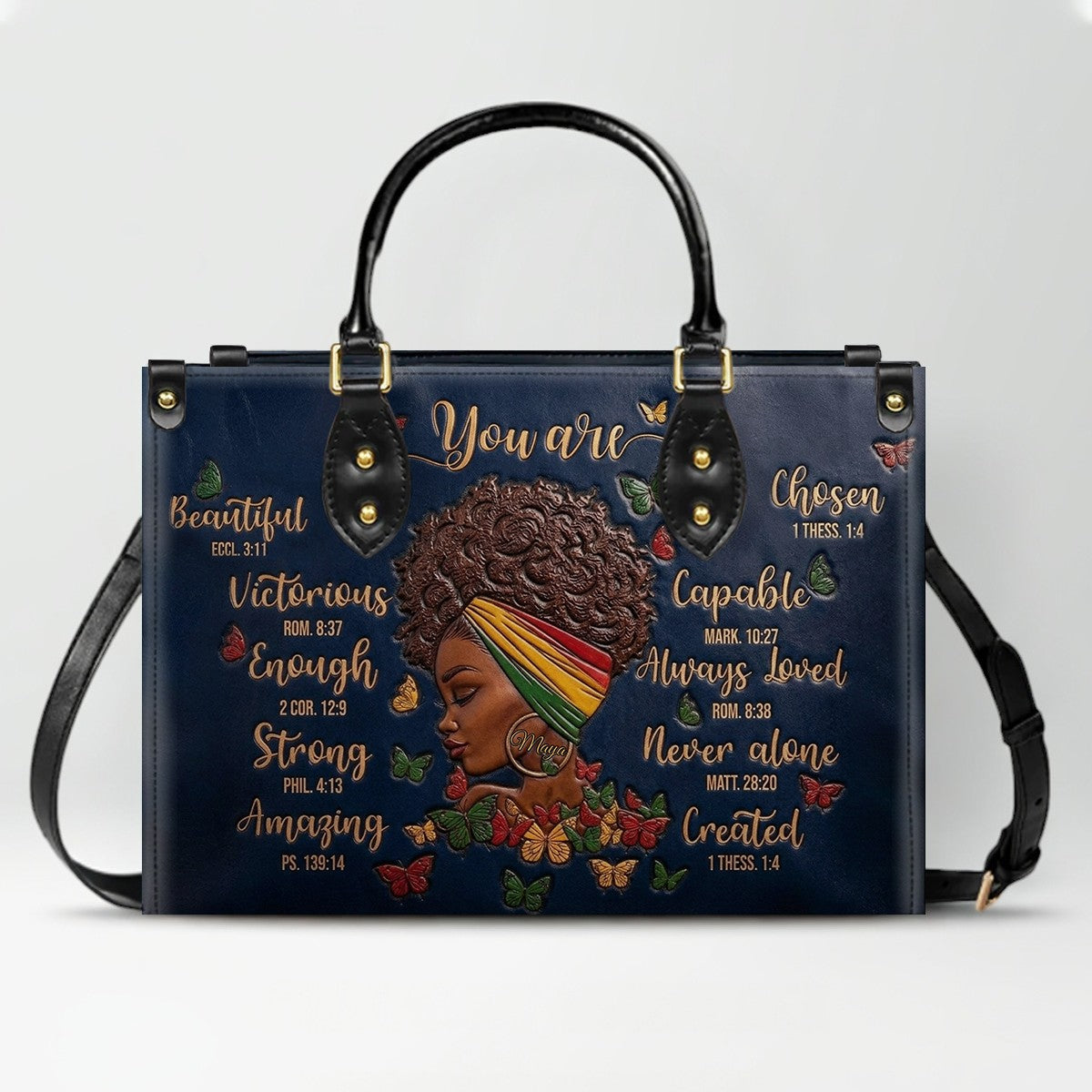 CHRISTIANARTBAG Personalized Leather Handbag - Custom Maya Green | African American Christian Gifts "You Are Beautiful" Bible Verse Shoulder Bag