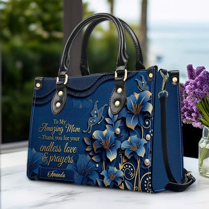 Personalized Mom Leather Handbag & Wallet Set – Custom Name Floral Butterfly Purse for Mother's Day Birthday Gift – CHRISTIANARTBAG CAB01100826