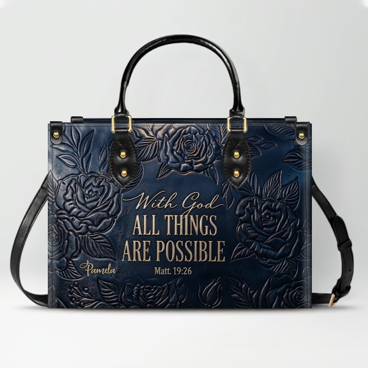 Personalized Leather Handbag with Bible Verse "With God All Things Are Possible" | CHRISTIANARTBAG 01073026