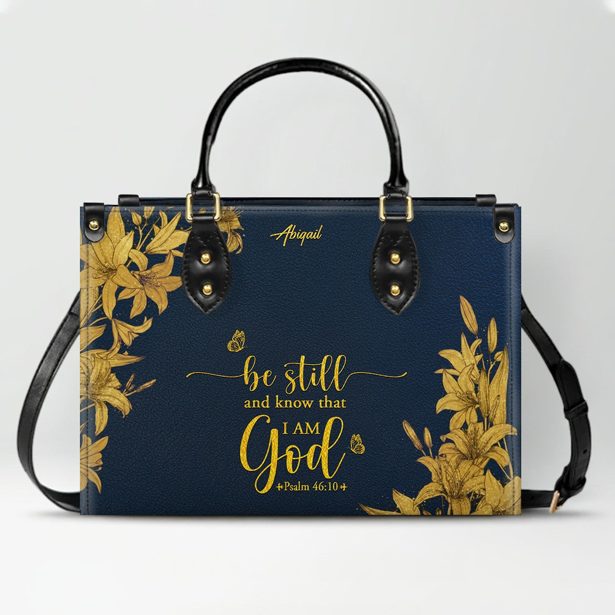 Personalized Leather Handbag Navy Classic with Bible Verse – Christian Gifts – Custom Christian Purse by CHRISTIANARTBAG CAB030226