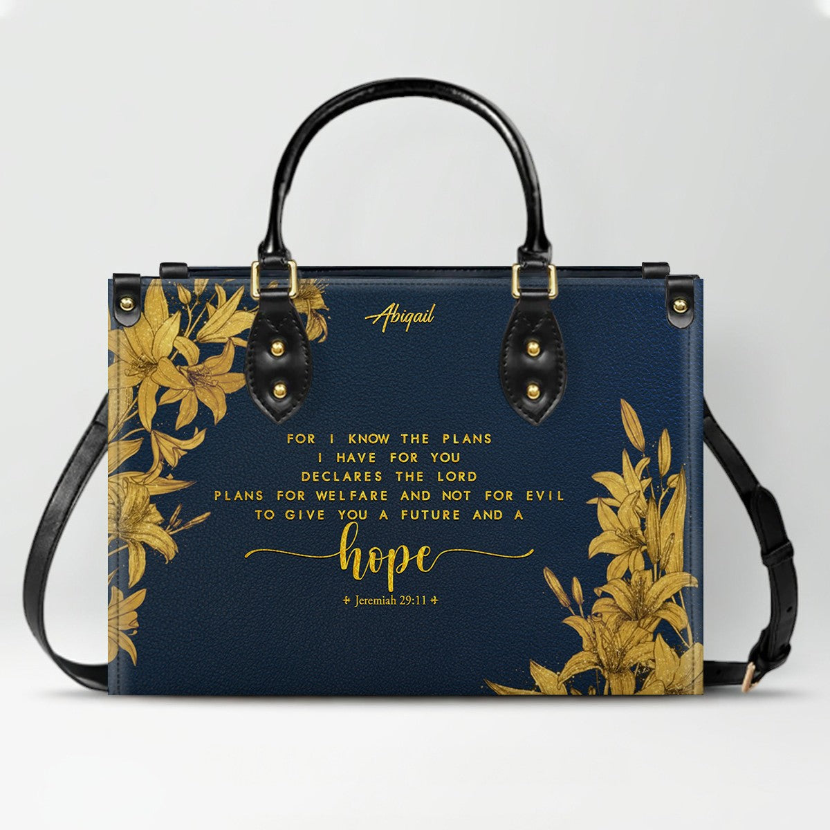 Personalized Leather Handbag Navy Classic with Bible Verse – Christian Gifts – Custom Christian Purse by CHRISTIANARTBAG CAB030226