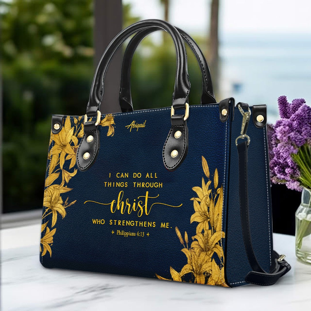 Personalized Leather Handbag Navy Classic with Bible Verse – Christian Gifts – Custom Christian Purse by CHRISTIANARTBAG CAB030226