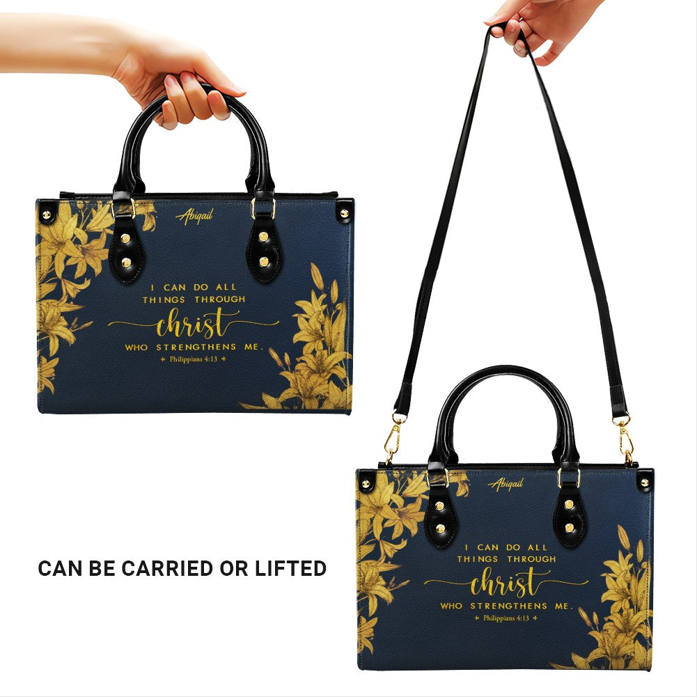 Personalized Leather Handbag Navy Classic with Bible Verse – Christian Gifts – Custom Christian Purse by CHRISTIANARTBAG CAB030226