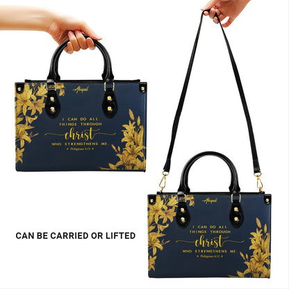 Personalized Leather Handbag Navy Classic with Bible Verse – Christian Gifts – Custom Christian Purse by CHRISTIANARTBAG CAB030226