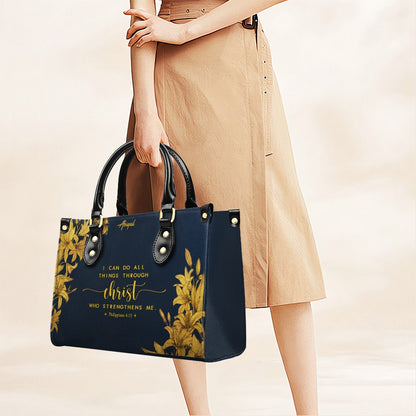 Personalized Leather Handbag Navy Classic with Bible Verse – Christian Gifts – Custom Christian Purse by CHRISTIANARTBAG CAB030226