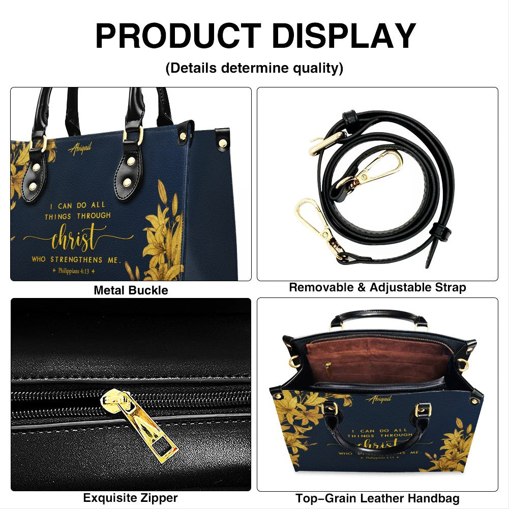 Personalized Leather Handbag Navy Classic with Bible Verse – Christian Gifts – Custom Christian Purse by CHRISTIANARTBAG CAB030226
