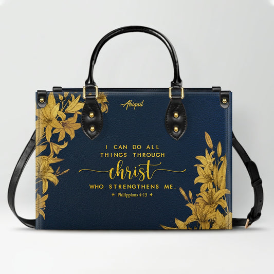 Personalized Leather Handbag Navy Classic with Bible Verse – Christian Gifts – Custom Christian Purse by CHRISTIANARTBAG CAB030226