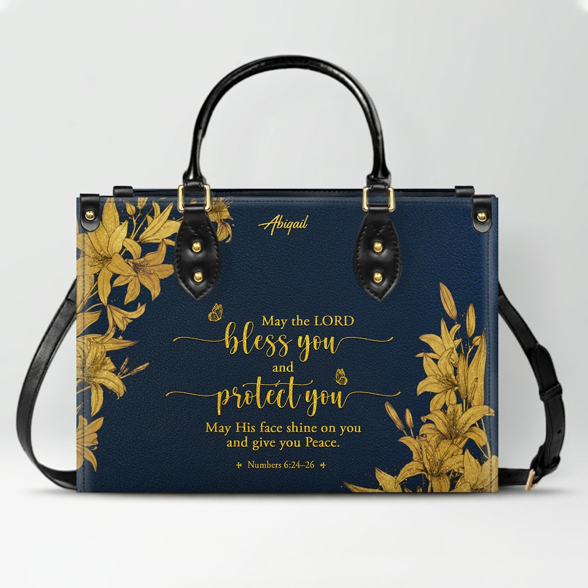 Personalized Leather Handbag Navy Classic with Bible Verse – Christian Gifts – Custom Christian Purse by CHRISTIANARTBAG CAB030226