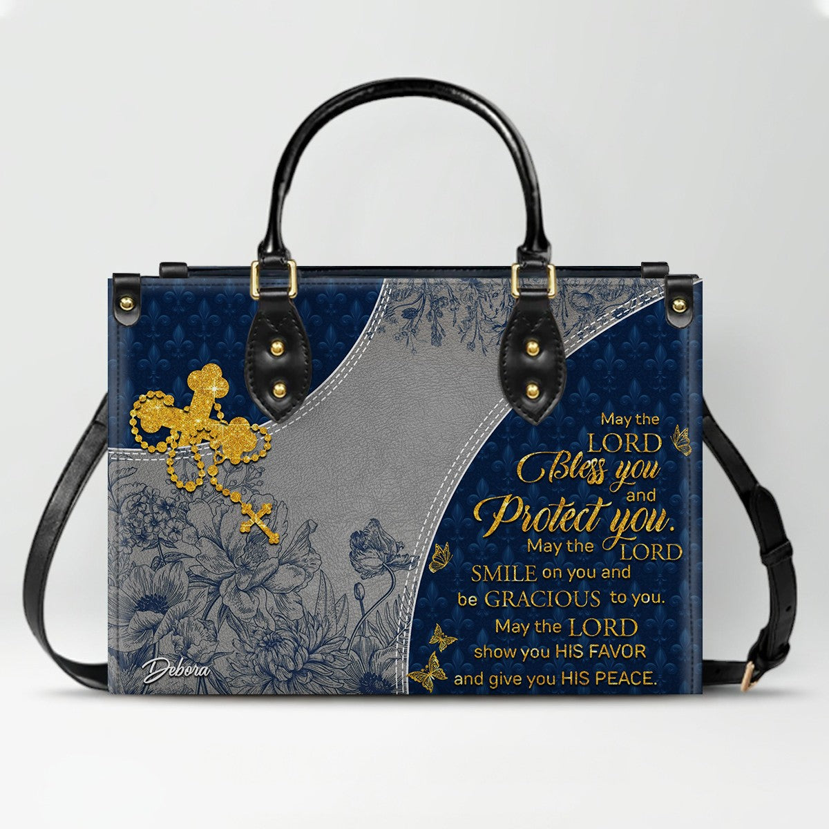 Christian Leather Purse Navy with Personalized Name & Custom Bible Verse | CHRISTIANARTBAG Luxury Bag CAB01121225