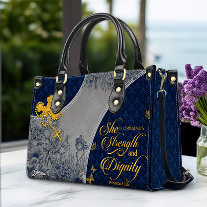 Christian Leather Purse Navy with Personalized Name & Custom Bible Verse | CHRISTIANARTBAG Luxury Bag CAB01121225