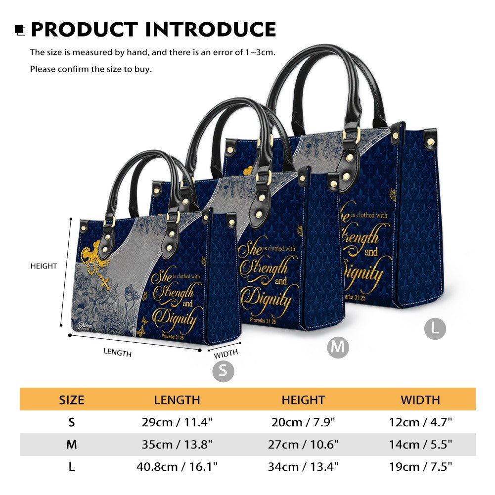 Christian Leather Purse Navy with Personalized Name & Custom Bible Verse | CHRISTIANARTBAG Luxury Bag CAB01121225