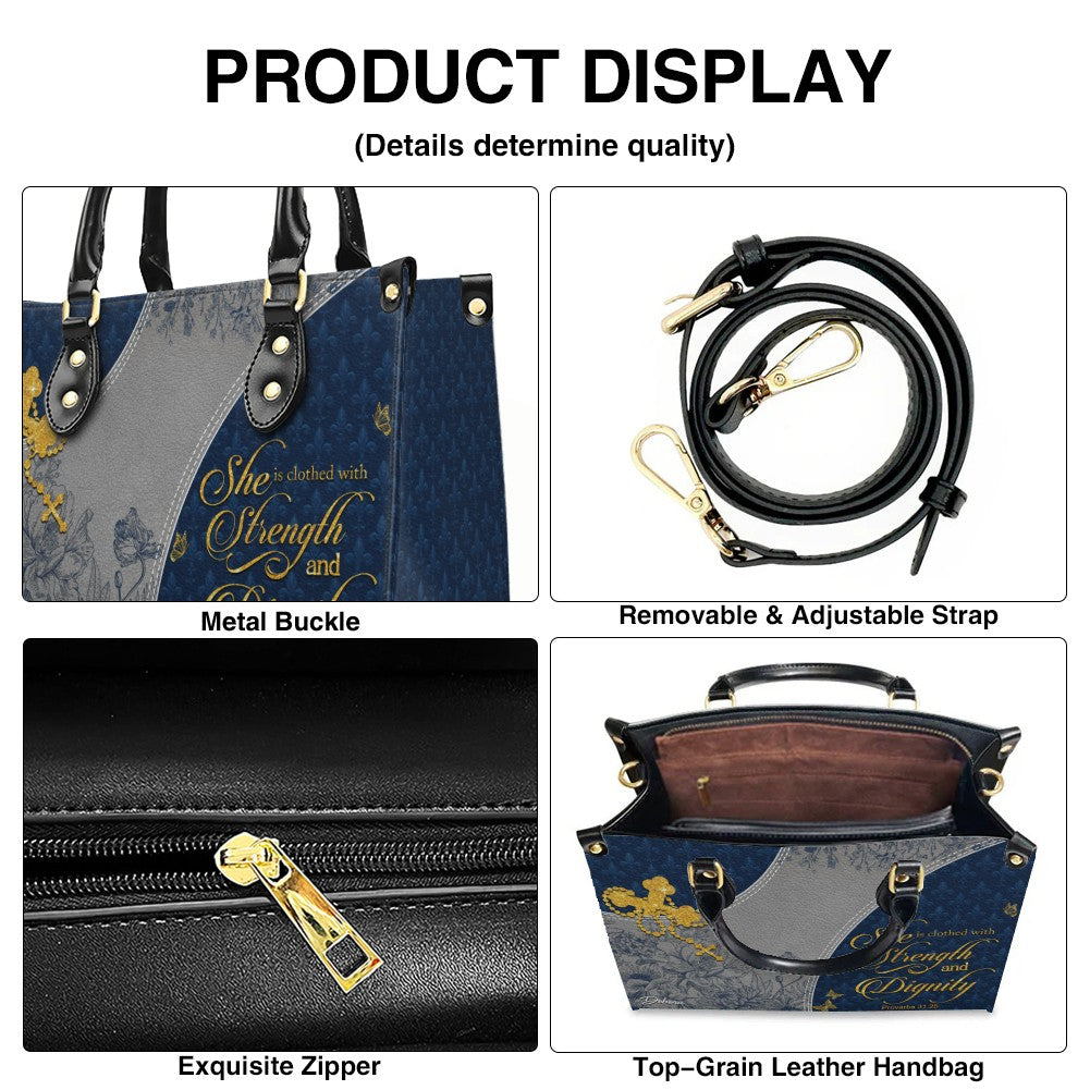 Christian Leather Purse Navy with Personalized Name & Custom Bible Verse | CHRISTIANARTBAG Luxury Bag CAB01121225