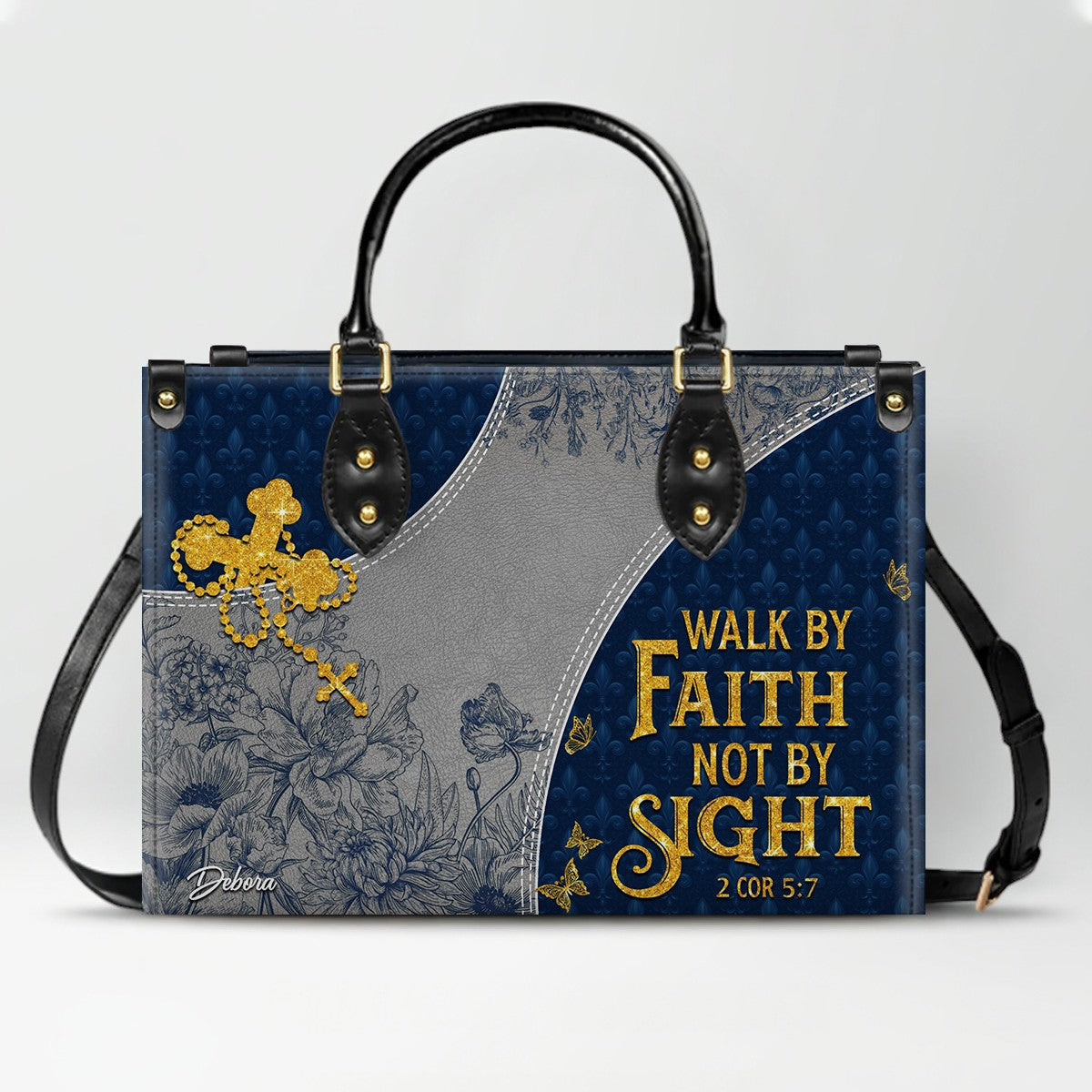 Christian Leather Purse Navy with Personalized Name & Custom Bible Verse | CHRISTIANARTBAG Luxury Bag CAB01121225